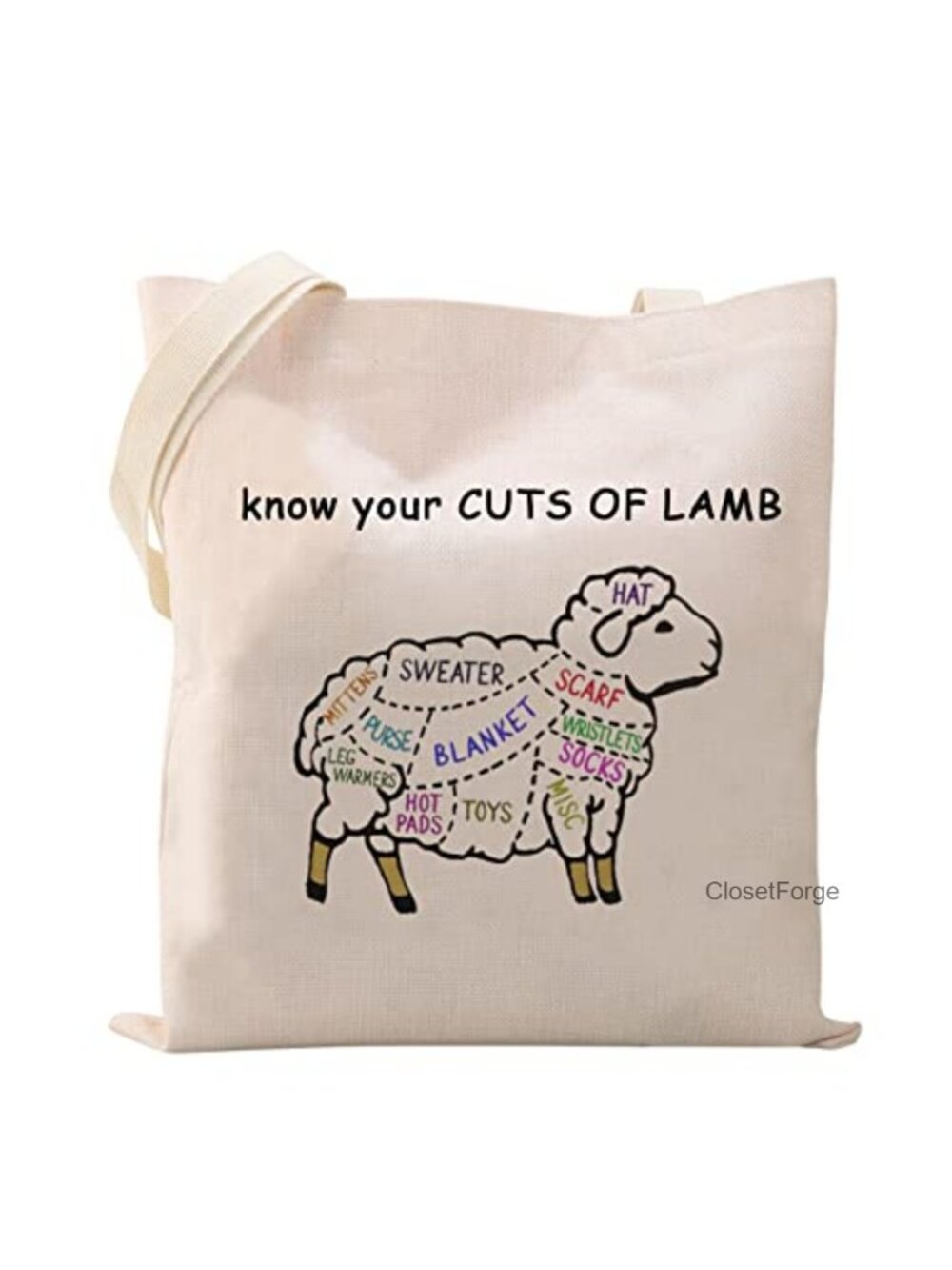 Canvas Tote Bag Lamb Knitting Gift for Knitter Sheep Lover Reusable Grocery